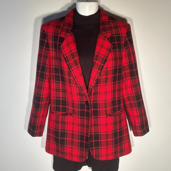 Norton McNaughton Vintage SZ 12 Red & Black Plaid Wool Blazer Academia Timeless - Picture 1 of 8
